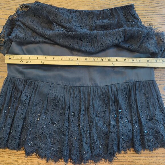 Mary Bays Black Beaded Lace black Skirt Sz 4 Tiered Fringe Hem Party Evening - Picture 8 of 10